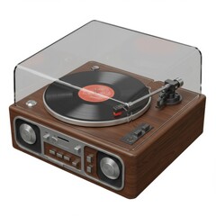 Dark Brown Wooden Retro Record Player with Transparent Cover