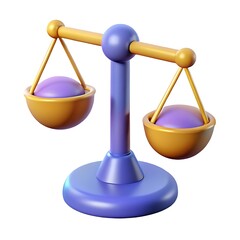 Stylized 3D rendering of a balance scale symbolizing justice and equilibrium