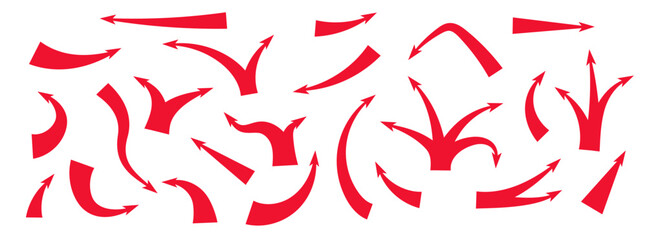 Bold red arrows illustrate attack movements and strategies. curved shapes create dynamic action effects.