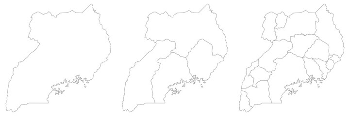 Uganda map set. Map of Uganda in set with white color without Lake Victoria
