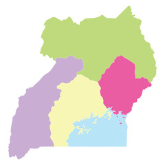 Uganda map four main regions. Map of Uganda four main regions in multicolor with Lake Victoria