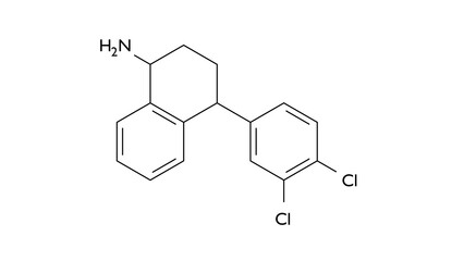 dasotraline molecule, structural chemical formula, ball-and-stick model, isolated image antidepressant