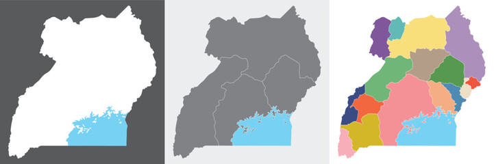 Uganda map set. Map of Uganda in set with multicolor