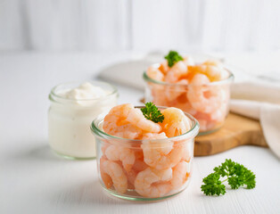 crevettes crues à préparer, crème fraiche