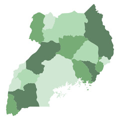 Uganda map subregions. Map of Uganda four subregions without Lake Victoria