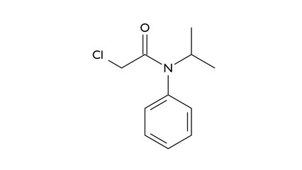 propachlor molecule, structural chemical formula, ball-and-stick model, isolated image herbicide