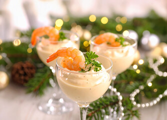 verrine festive, mousse de poisson et crevette