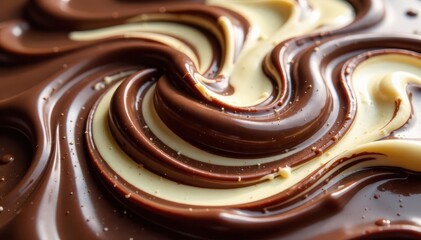 Swirled dark and white chocolate melting together, creamy, deliciousness, chocolate