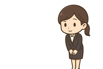 姿勢よく上司に報告する女性新入社員のミニキャライラスト