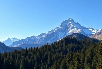Fototapeta premium Majestic mountain range with dense pine forest, vector illustration, vector, scenery