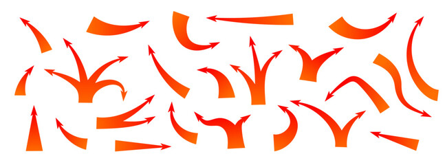 Dynamic curved and straight arrows showing strategy and motion in red and orange tones.