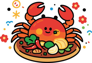 Realistic illustration of a delicious cooked red crab with detailed claws and shell