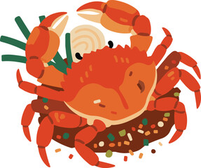Vibrant illustration of a cooked crab with detailed textures and colors