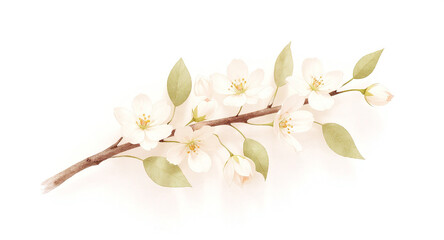 Obraz premium A gentle watercolor painting of a white apple blossom branch, isolated on white background