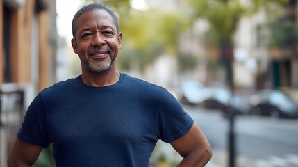 Middle Aged African American Man Smiling Confidently on Urban Street