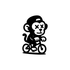 A monkey wearing a cap rides a bike
