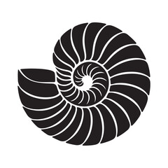 Detailed Nautilus Seashell Black Silhouette for Marine and Nature Designs
