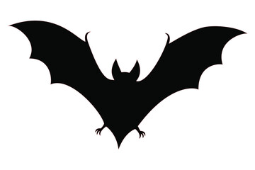Black bat silhouette flying with spread wings, ideal for halloween, gothic, nocturnal, or wildlife-themed designs, adding a spooky touch.