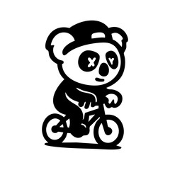 Cute koala wearing a cap rides a bike