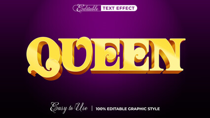 3d Queen text style effect template editable text effect