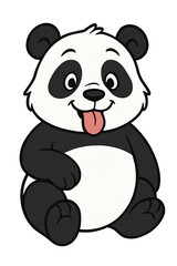 Cute Cartoon Panda Bear Sitting with Tongue Out. Fun Animal Character for Kids