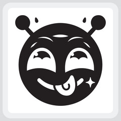 Funny dead-eyed robot emoticon with sticking out tongue.