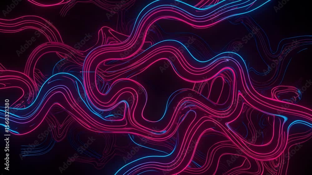 Canvas Prints dynamic abstract neon background with wavy pink and blue dotted lines on dark backdrop for modern de