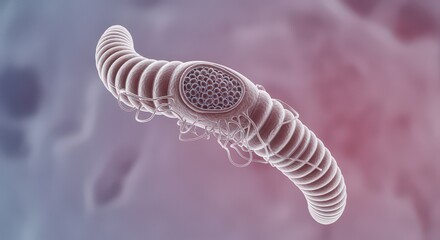 3d Rendered Microscopic Parasitic Worm with Segmented Body and Internal Detail on Biological Background