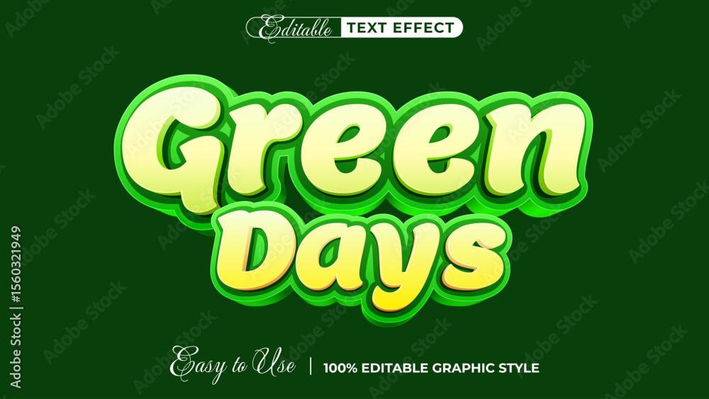 Poster 3d green days text style effect template editable text effect