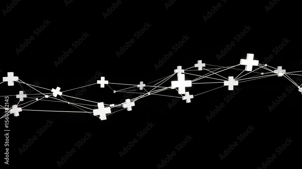 Canvas Prints dynamic white plus signs network on black backdrop geometric abstract motion graphic