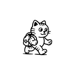 Cute cartoon cat carrying a backpack, walking