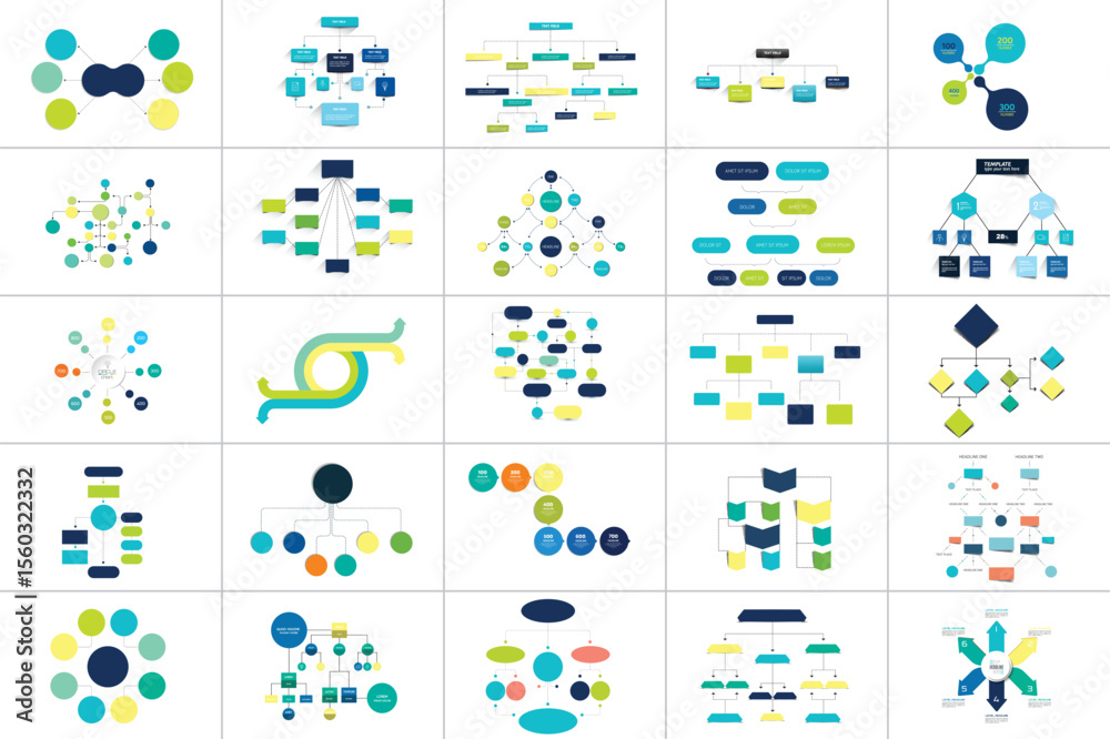 Fototapete Mega set of various  flowcharts schemes, diagrams. Simply color editable. Infographics elements.