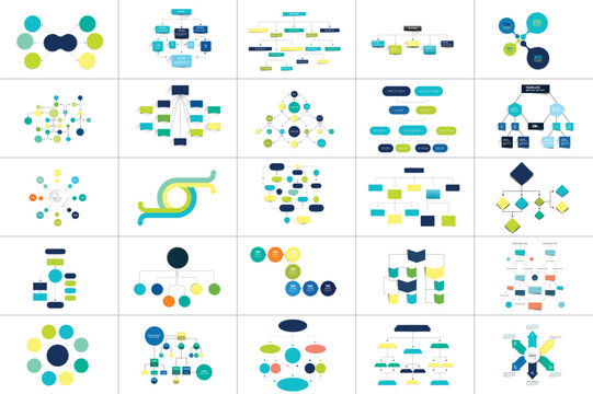 Mega set of various  flowcharts schemes, diagrams. Simply color editable. Infographics elements.