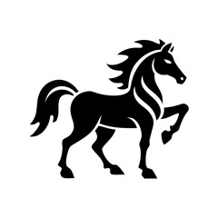 A black silhouette of a horse with raised front leg