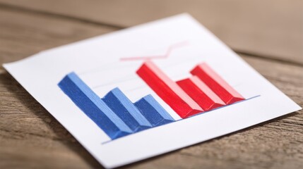 Close-up of red and blue bar chart representing political polling data, election results or voting statistics. Political analysis, democratic process and public opinion research concept.	