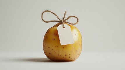A potato with a tag on it