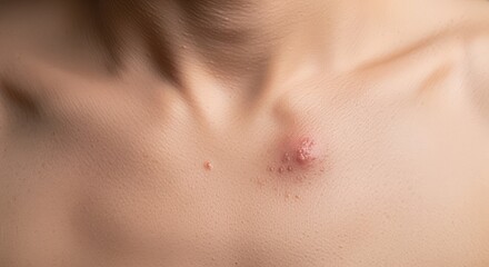 Inflamed Red Skin Lesion on Human Chest Closeup Showing Dermatological Problem and Health Concern