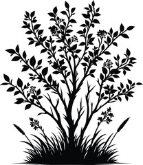 Black silhouette bush & shrub vector illustration isolated on a white background