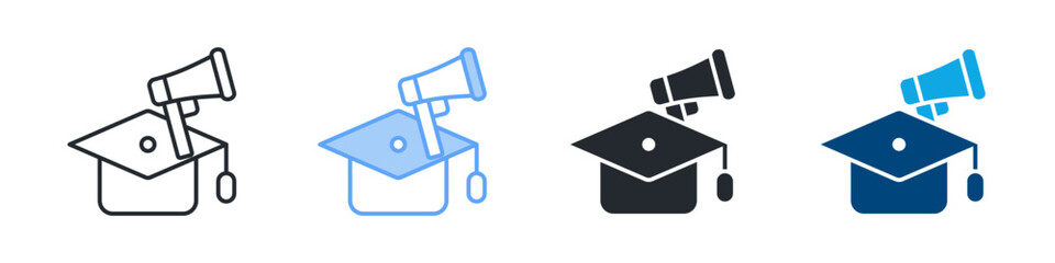 Announcement Icon Set Multiple Style. Designed In Outline, Blue, Glyph, Dual Tone