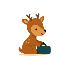 Cute fawn with a dark-colored bag