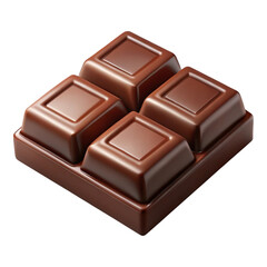 Fototapeta premium Hyperrealistic studio quality photograph of a four-square chocolate bar with glossy brown texture and square indentations isolated on a transparent background
