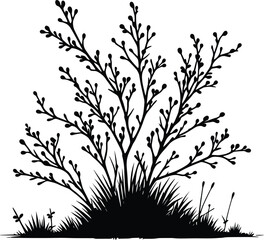 Black silhouette bush & shrub vector illustration isolated on a white background