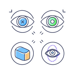 Realistic 3D Eye Icons Visibility, Invisibility, and Focus