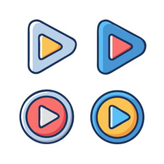 Four Play Button Icons 3D Triangle & Circle Designs