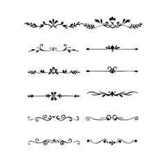 Fototapeta premium Decorative simple divider. Text dividers retro minimal line separators, Vector isolated geometric wedding card heart separator elements set. Text dividers. . Hand drawn vector illustration. 