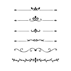 Fototapeta premium Decorative simple divider. Text dividers retro minimal line separators, Vector isolated geometric wedding card heart separator elements set. Text dividers. . Hand drawn vector illustration. 