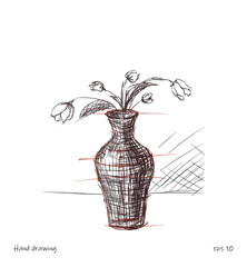 Hand Drawn Vase with Flowers