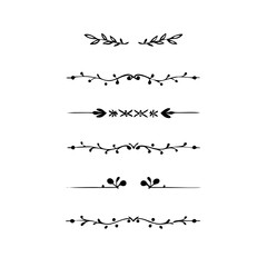 Decorative simple divider. Text dividers retro minimal line separators,  Vector isolated geometric wedding card heart separator elements set. Text dividers. . Hand drawn vector illustration. 
