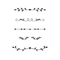 Decorative simple divider. Text dividers retro minimal line separators,  Vector isolated geometric wedding card heart separator elements set. Text dividers. . Hand drawn vector illustration. 
