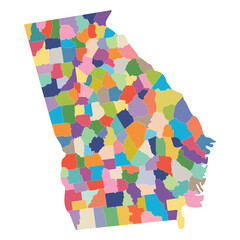 Georgia (U.S. state) state country map. Map of the U.S. state of Georgia with city multicolor.